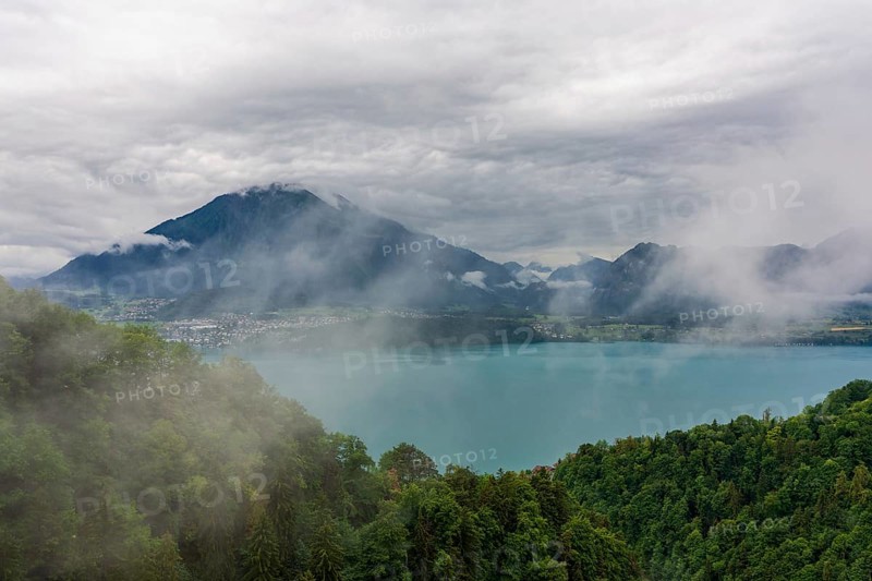 Panoramic view of Lake Thun in Switzerland
