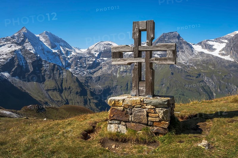 Summit cross at the Grossglockner hig alpine road in the High Tauern mountains
