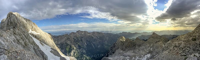 Triglav mountain panorama scenery, in Triglavski National Park, Slovenia. Travel, tourism and mountain climbing