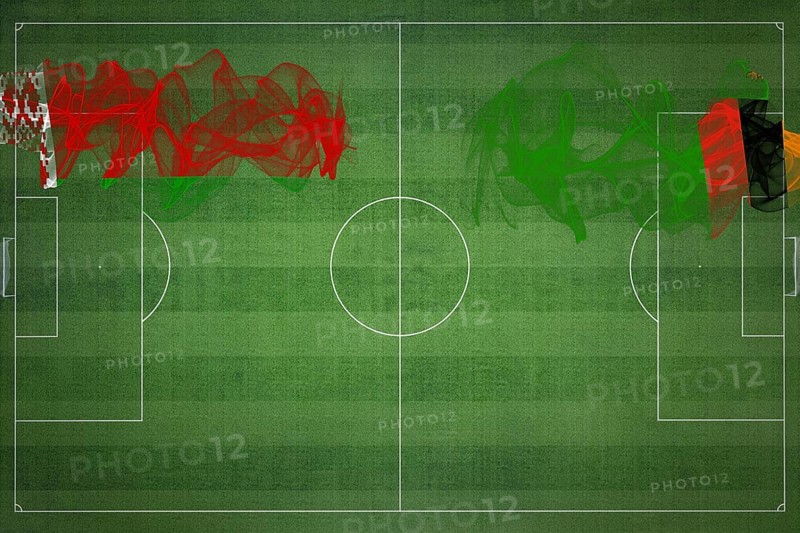 Belarus vs Zambia Soccer Match, national colors, national flags, soccer field, football game, Competition concept, Copy space
