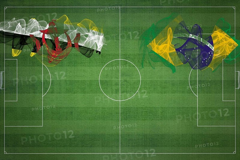 Brunei vs Brazil Soccer Match, national colors, national flags, soccer field, football game, Competition concept, Copy space