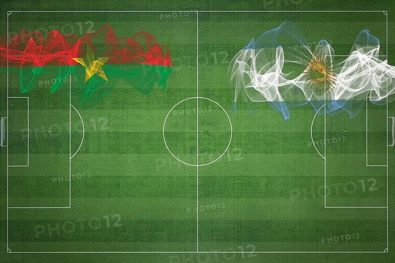 Burkina Faso vs Argentina Soccer Match, national colors, national flags, soccer field, football game, Competition concept, Copy space
