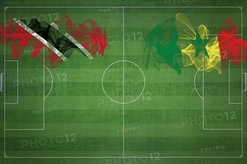 Trinidad and Tobago vs Senegal Soccer Match, national colors, national flags, soccer field, football game, Competition concept, Copy space