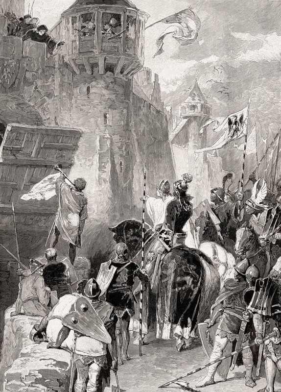 Rupert of the Palatinate at the gate of the Imperial City of Aix-la-Chapelle, Germany