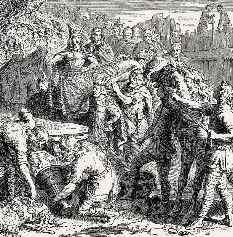 The burial of Alaric I, King of the Visigoths, in the bed of the Busento River, 410 AD
