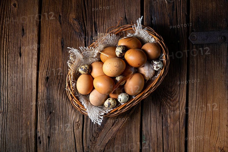 Fresh eggs straight from the farm in a basket