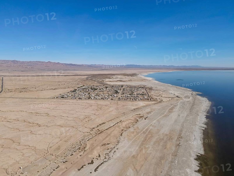 Aerial view of Bombay Beach and the Southern California Salton Sea landscape in California, United States. Salton Sea endorheic rift lake