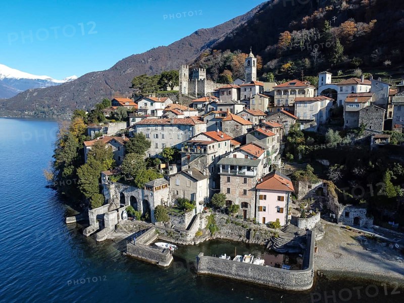 Aerial view of Corenno Plinio a village on Lake Como