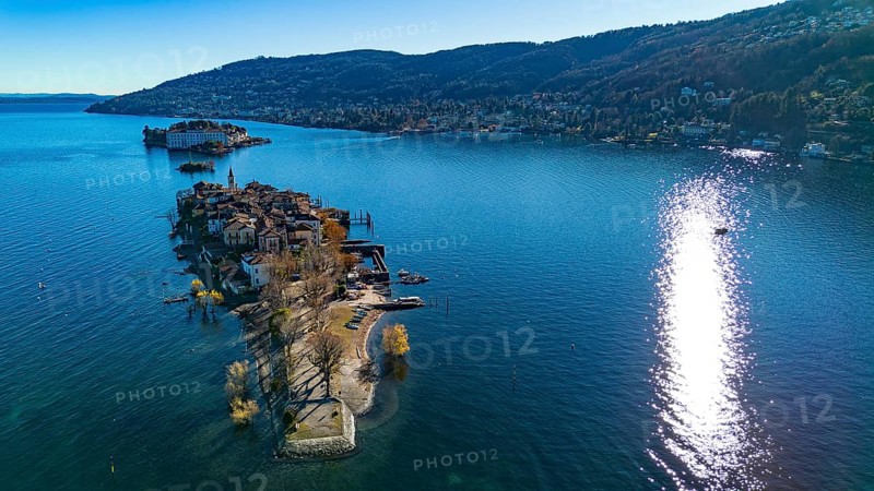 Aerial view of the Borromee islands on Lake Maggiore