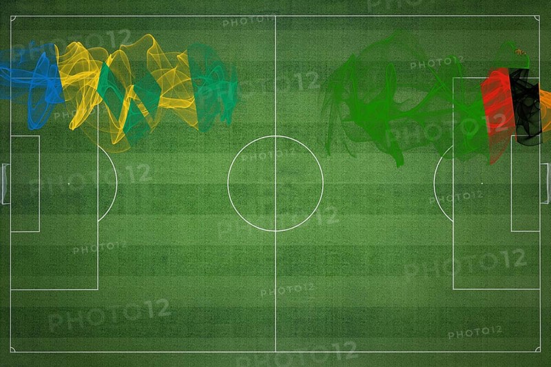 Saint Vincent and the Grenadines vs Zambia Soccer Match, national colors, national flags, soccer field, football game, Competition concept, Copy space