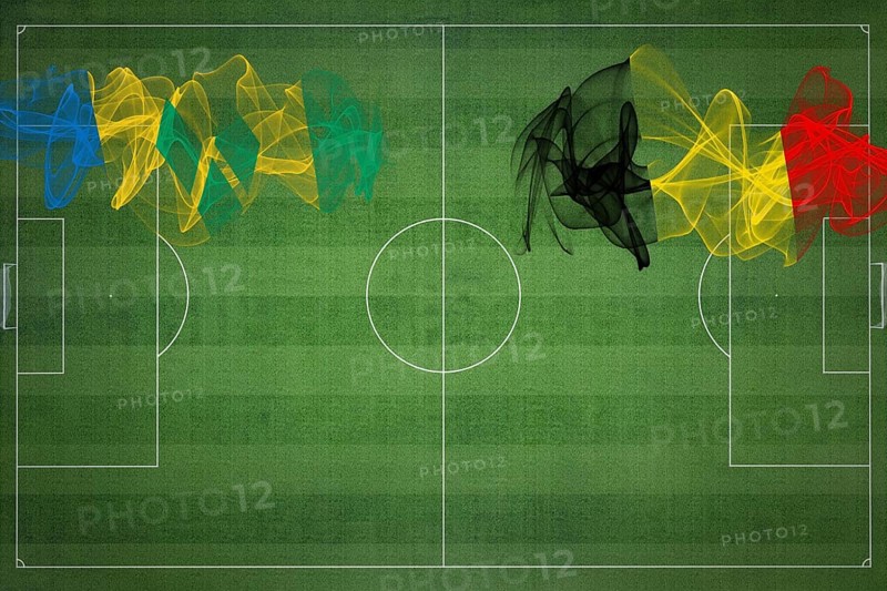 Saint Vincent and the Grenadines vs Belgium Soccer Match, national colors, national flags, soccer field, football game, Competition concept, Copy space