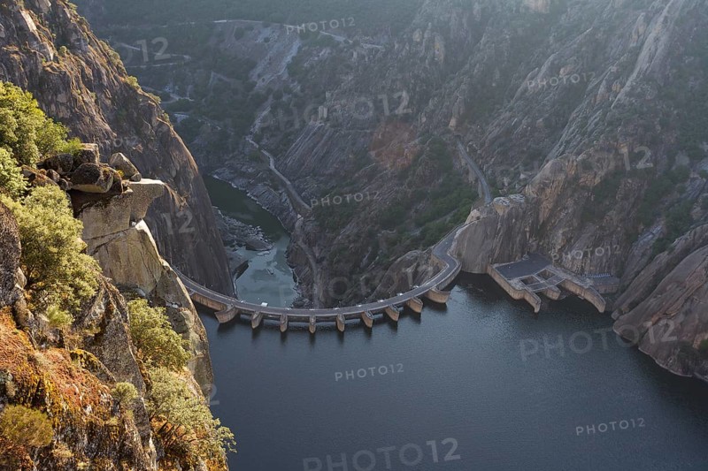 Aldeadavila dam from the Mirador del Fraile, Las Arribes del Duero, Aldeadavila de la Ribera, Salamanca, Spain