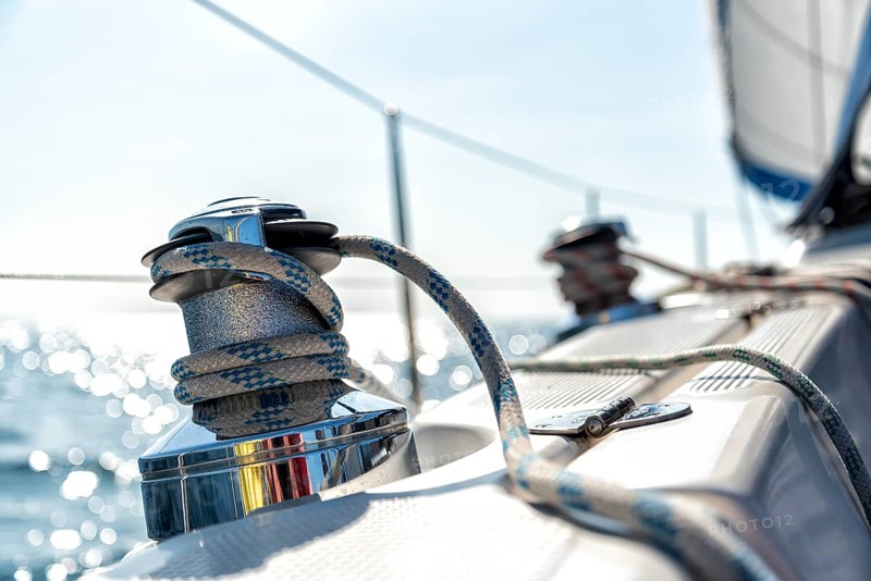 Winch on the deck of a sailing yacht