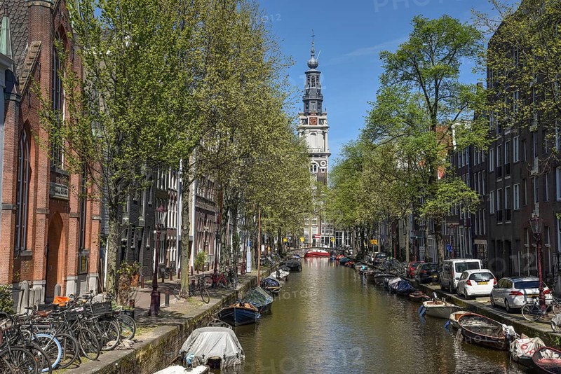 Amsterdam, Netherlands, May 2022. view at the Zuiderkerk from the Kloveniersburgwal in Amsterdam