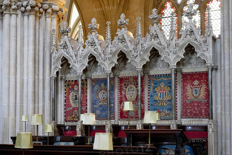 Interior view, choir stalls, Wells Cathedral, Wells, England, Great Britain
