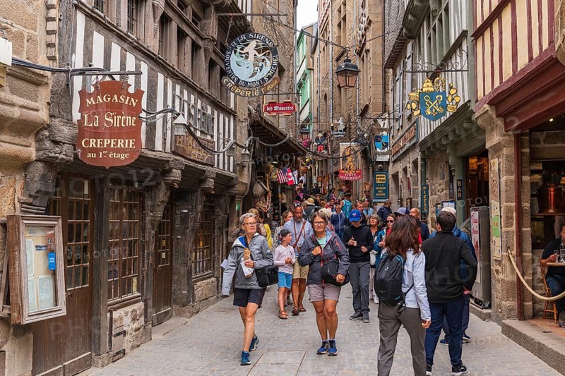 Street view of Mont Saint Michel, an UNESCO island in Normandy, France