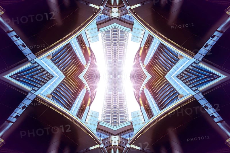 Abstract images flip effect of contemporary steel skyscraper