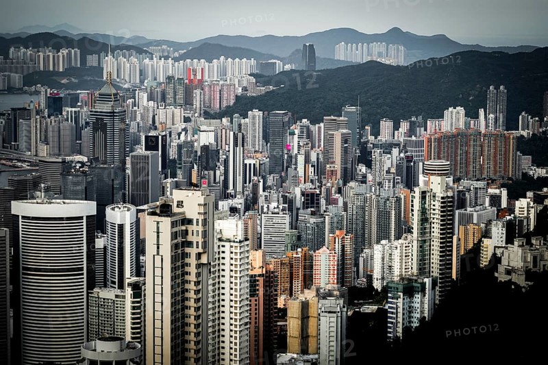 Skyscrapers of Hong Kong which is visible from the Victoria Peak. Shooting Location: Hong Kong Special Administrative Region