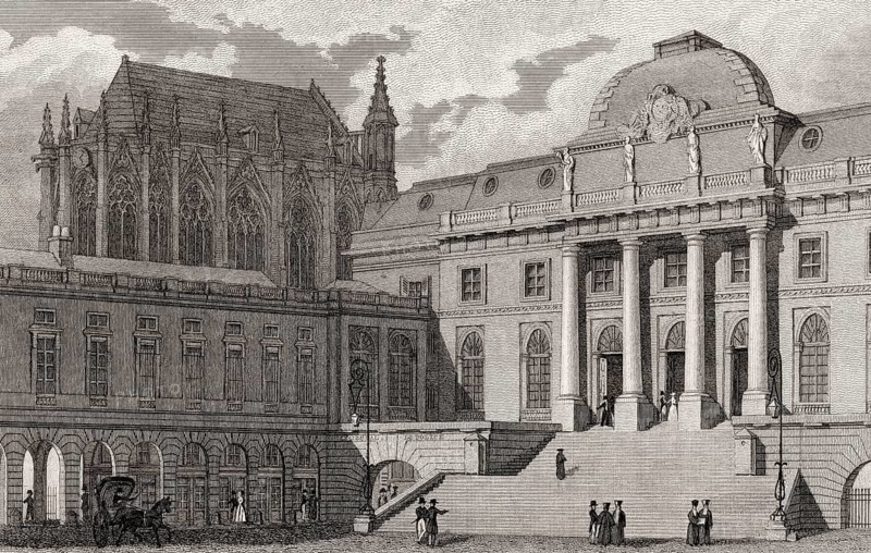The Palais de Justice, Paris, antique steel engraved print, 1831
