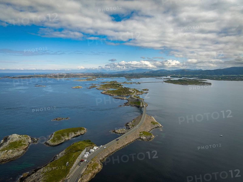 Aerial view of the famous atlantic road (atlanterhavsveien) in norway. This road has been awarded the title as