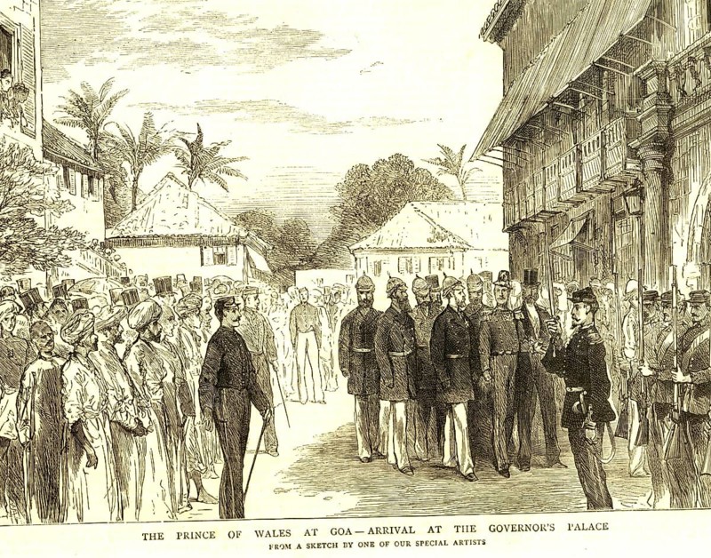 The Prince of Wales at Goa, the Graphic 1st January 1876, arrival at the Governor's palace, India