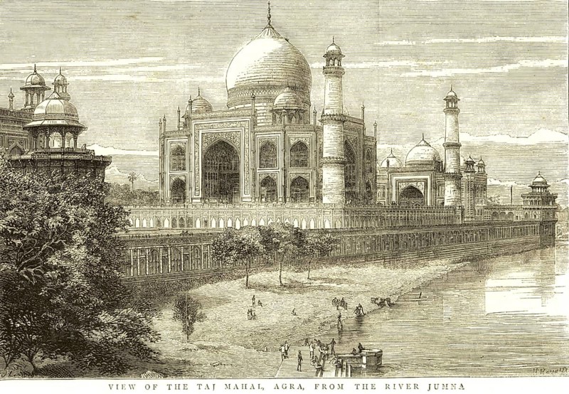 View of Taj Mahal from river Jamuna, Agra, Uttar Pradesh, India