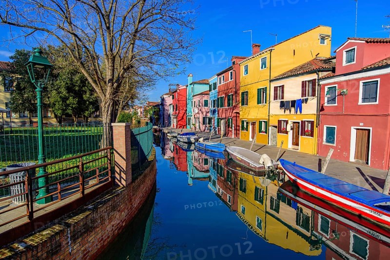 Burano island, famous for its colorful fishermen's houses, in Venice, Italy
