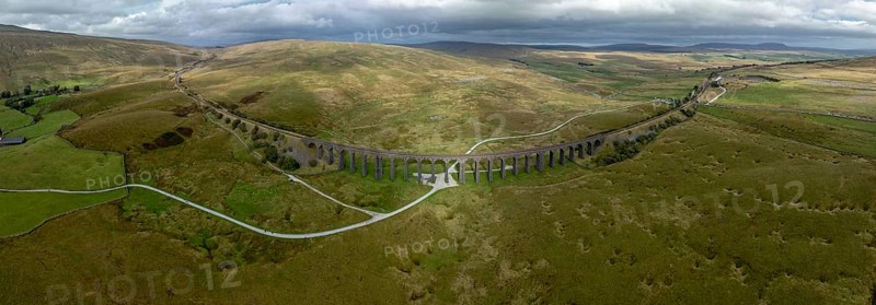 Ribblehead Viaduct, railway viaduct in the Yorkshire Dales, drone image, Carnforth, England, Great Britain