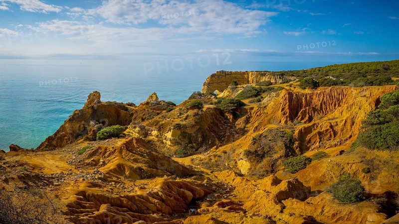 Panorama landscape on the seven hanging valleys famous hike on the Algarve coast in Portugal. Beauty in nature