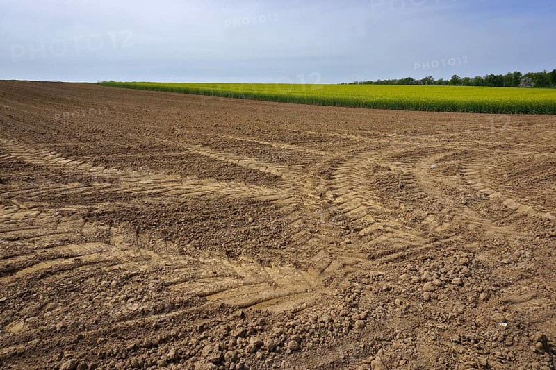 Field with tractor tracks, prepared for sowing, Swabian Alb, Field with tractor tracks, prepared for sowing, Swabian Alb, Germany