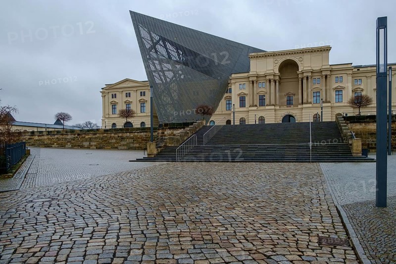 Exterior view of the Daniel Libeskind-designed German Military History Museum in Dresden, Germany. in January 2018, Dresden, Germany