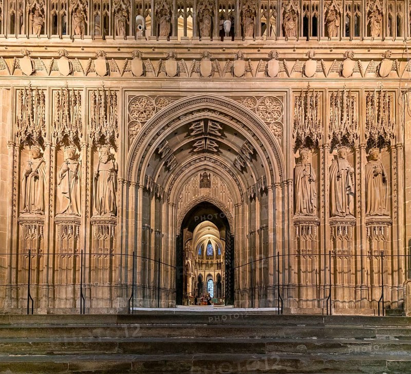 Canterbury, United Kingdom, 10 September, 2022: view of The Crossing door and elaborate arches from the central nave to the Quire inside the Canterbury Cathedral