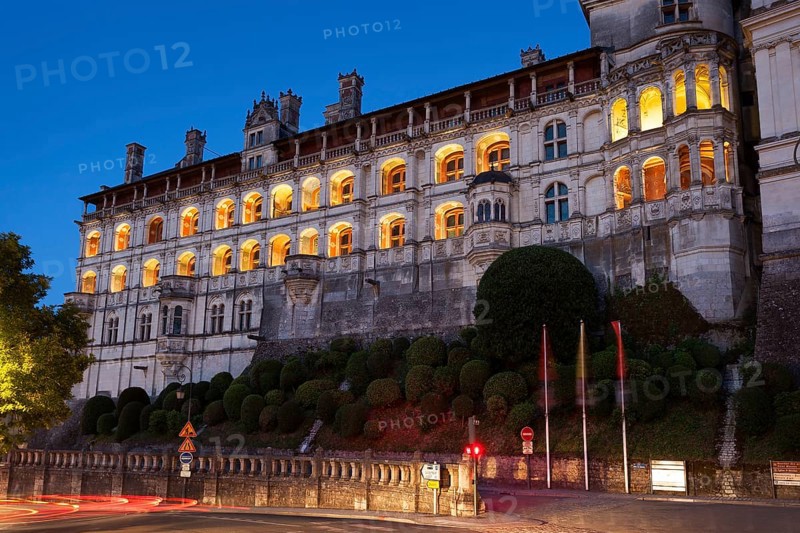 Nightfall in the castle of Blois, Loire valley, France