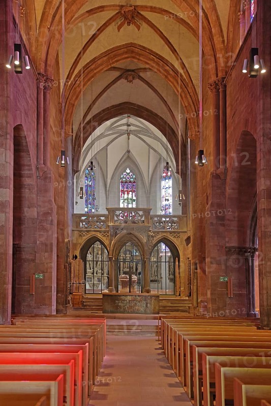 Late Gothic castle church with rood screen, interior view, St Michael, collegiate church, castle church, Pforzheim, Northern Black Forest, Black Forest, Baden-Württemberg, Germany