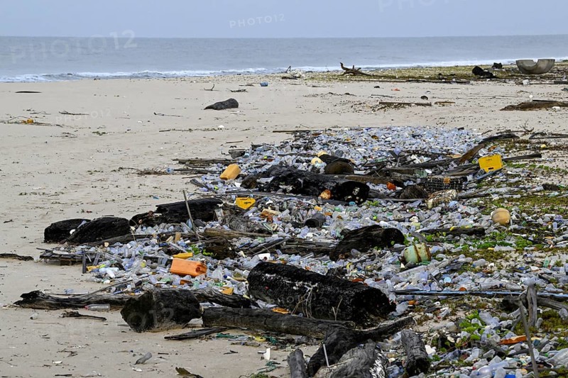 Plastic waste washed ashore, Loango National Park, Parc National de Loango, Ogooué-Maritime Province, Gabon
