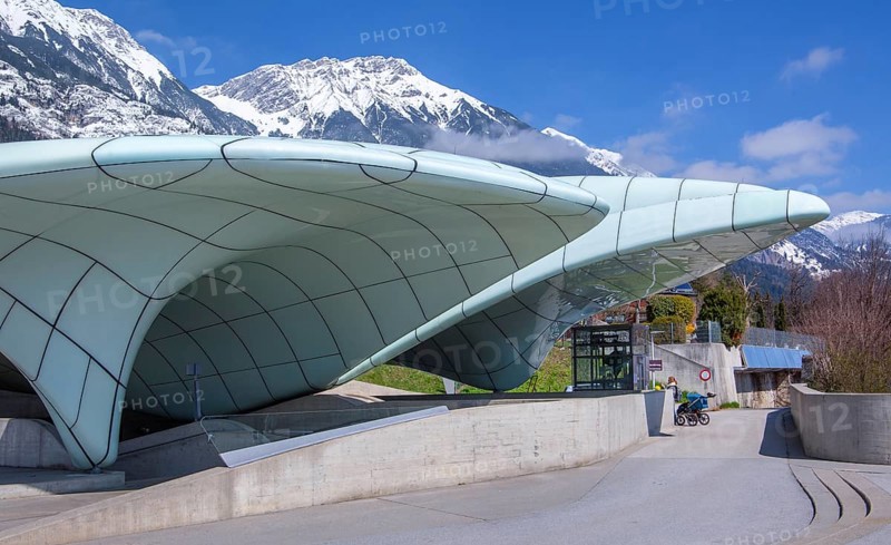 Mountain station of the Hungerburg cable car designed by architect Zaha Hadid, Innsbruck, Inntal, Tyrolean Alps, Tyrol, Austria