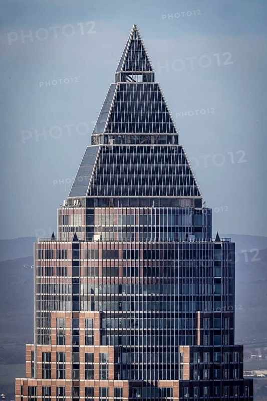 Messe Frankfurt, top of the 256 metre high Messeturm, second tallest skyscraper in Frankfurt am Main, Hesse, Germany