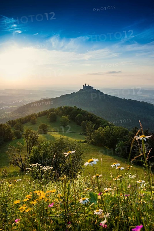 Hohenzollern Castle, sunset, Hechingen, Swabian Alb, Baden-Württemberg, Germany