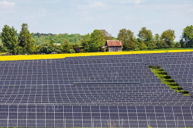 Agricultural land is used as a solar field. Nellingen in the Swabian Alb. Nellingen, Baden-Württemberg, Germany
