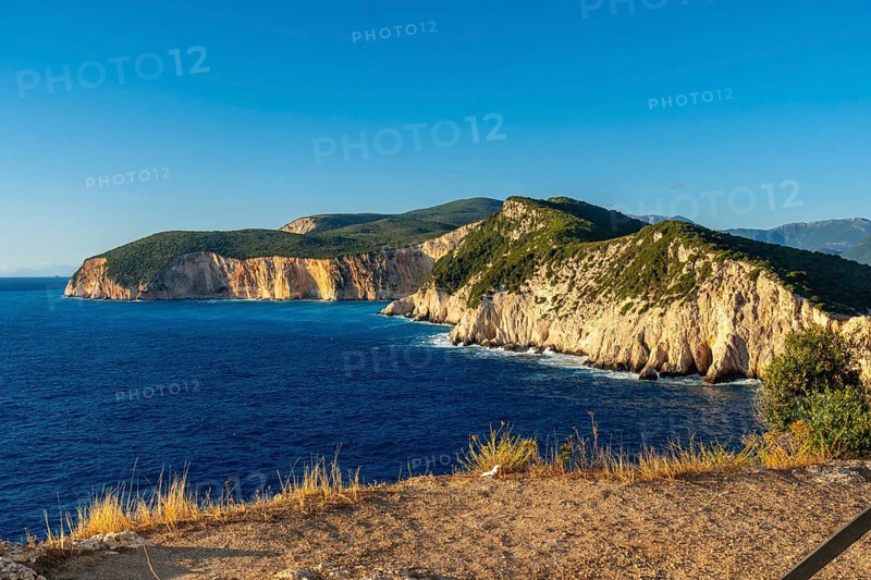 Cliffs at the Lighthouse or Cape Ducato Lefkas in the southern area of the island of Lefkada. Greece