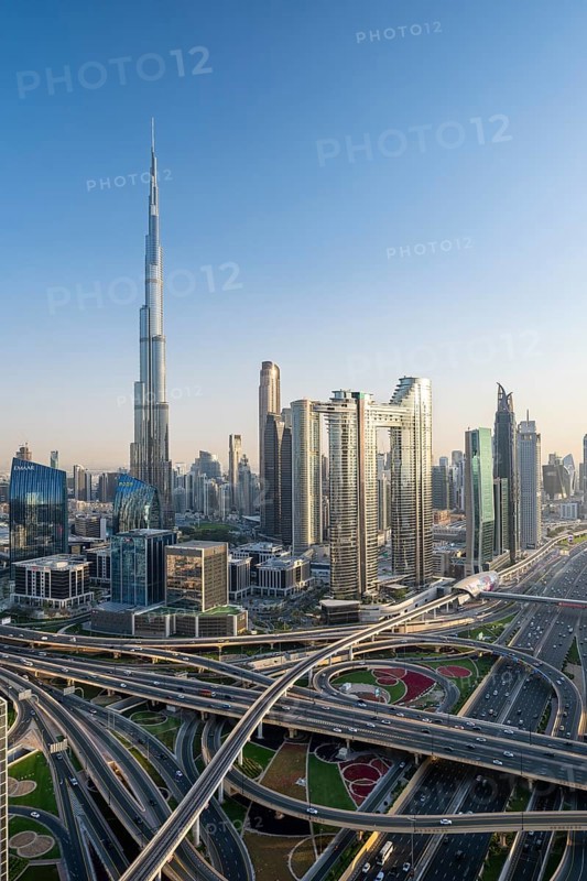 Dubai skyline, Burj Khalifa tallest building in the world, United Arab Emirates