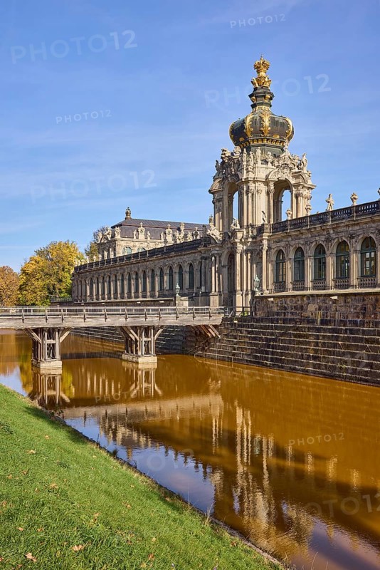Dresden Zwinger, Baroque architectural style, Crown Gate with bridge, Wallgraben, Long Gallery, Dresden, state capital, independent city, Saxony, Germany