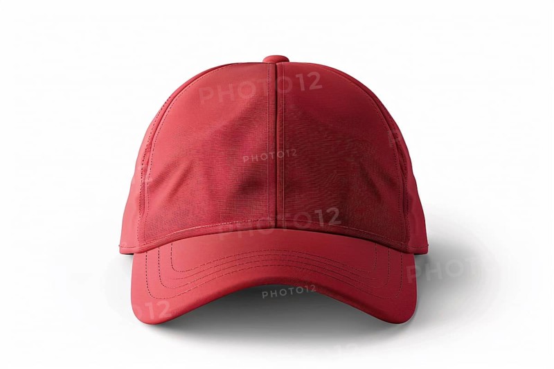 Single red baseball cap hat on white background. Generative AI, AI generated