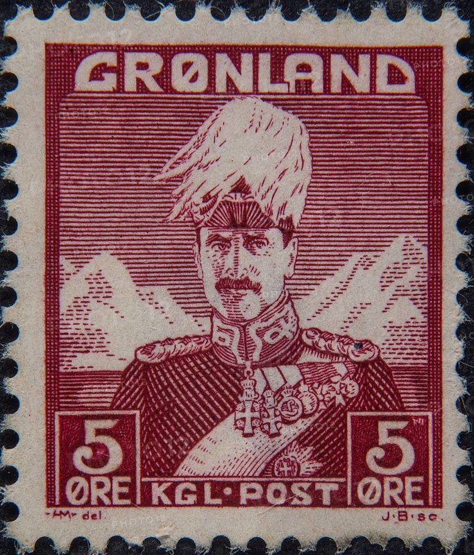 Christian X (1870-1947) king of Denmark 1912-1947. Portrait on a Greenland postage stamp