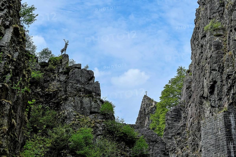 Deer monument at Hirschsprung in the Höllental, near Breitnau, Black Forest, Baden-Württemberg, Germany