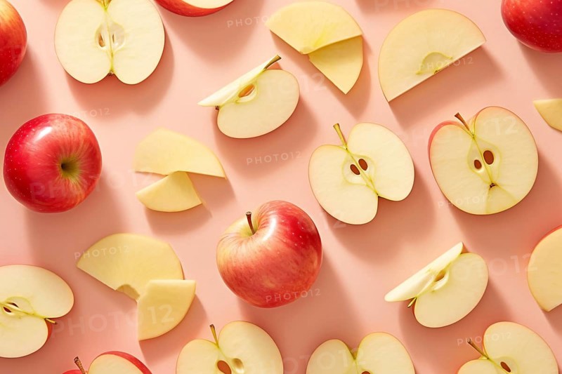 Top view of whole apples and apple slices. KI generiert, generiert AI generated