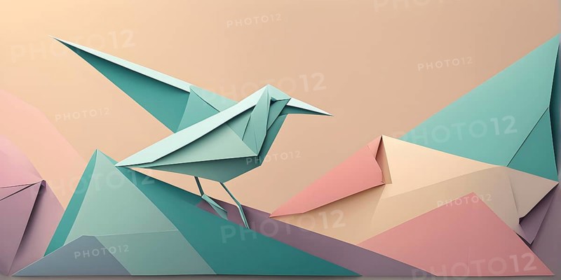 Abstract origami bird wallpaper illustration, AI generated