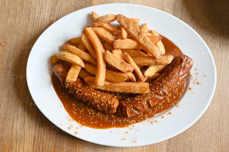 Currywurst with chips, Bavaria, Germany