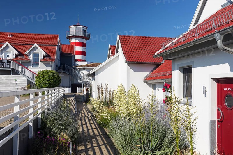 Holiday resort with holiday homes and lighthouse on Lake Geierswalde, Geierswalde, Lusatian Lakeland, Saxony, Germany