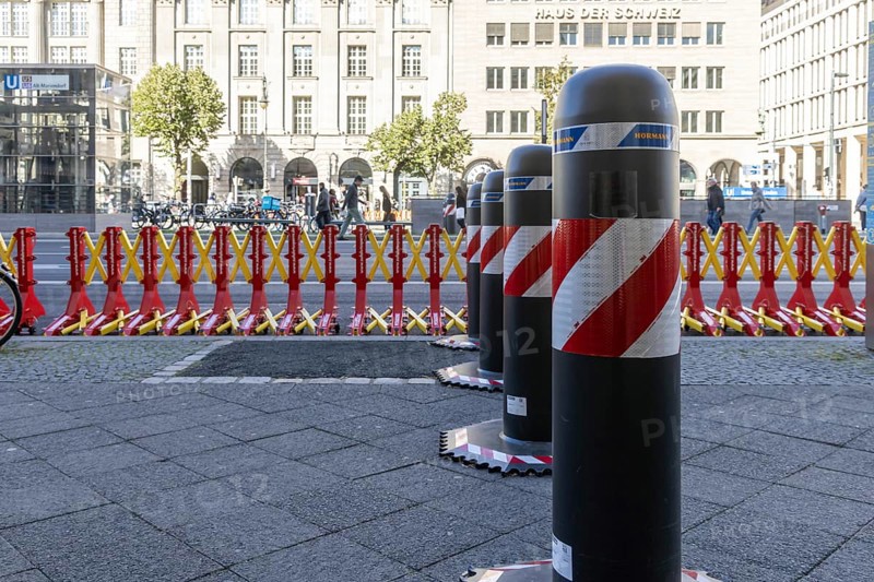 Protection against terrorist attacks in the capital. Anti-terror blockade on the street Unter den Linden. Berlin, Germany
